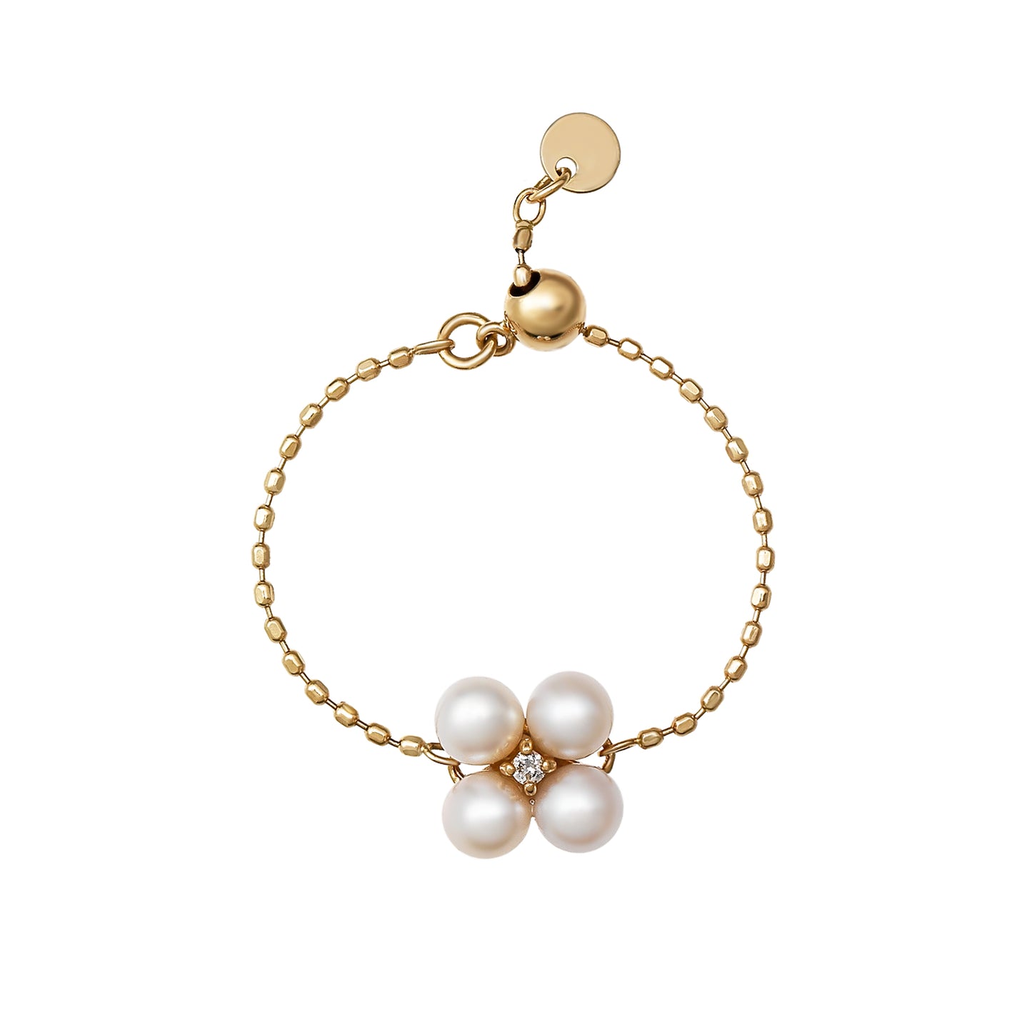 10K Diamond Pearl Clover Chain Ring (Yellow Gold) - Product Image