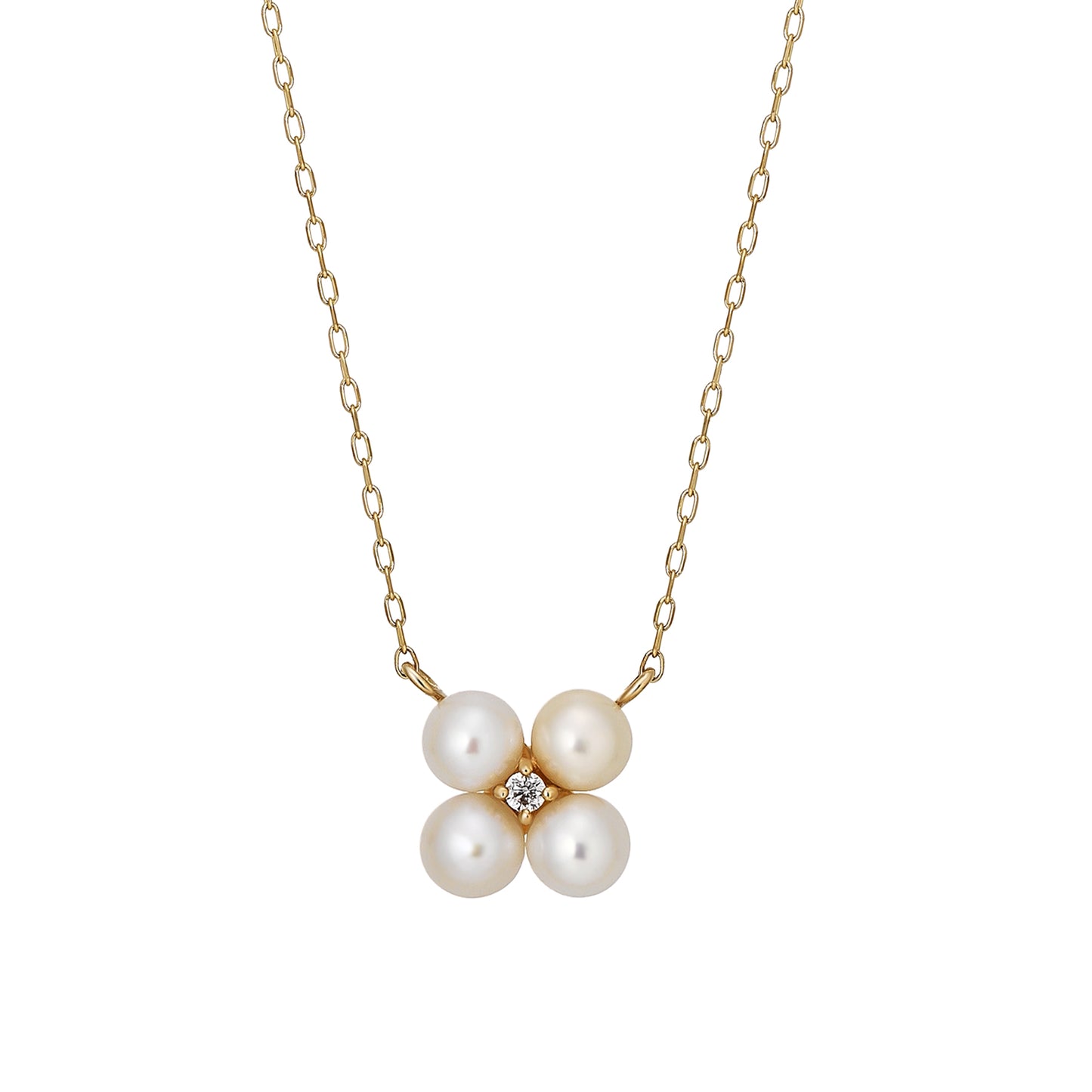 10K Diamond Pearl Clover Necklace (Yellow Gold) - Product Image