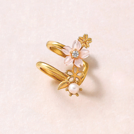 925 Sterling Silver Pink Shell Cherry Blossoms Ear Cuff - Product Image