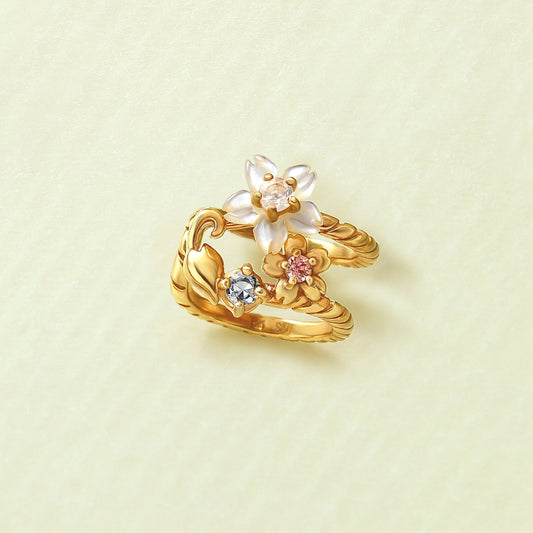 925 Sterling Silver White Shell Cherry Blossoms Ear Cuff - Product Image