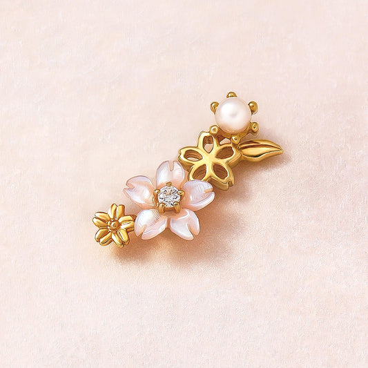 [Solo Earring] 10K / 925 Sterling Silver Pink Shell Cherry Blossoms Single Earring - Product Image