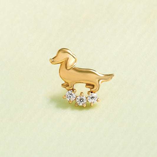 [Solo Earring] 18K/10K Dachshund Single Earring (Yellow Gold) - Product Image