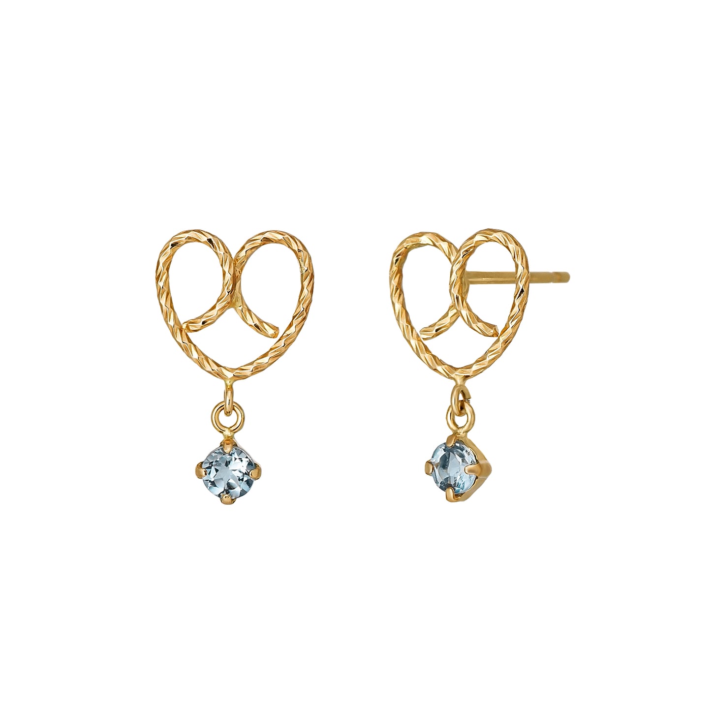 18K/10K Aquamarine Pretzel Swinging Earrings (Yellow Gold) - Product Image