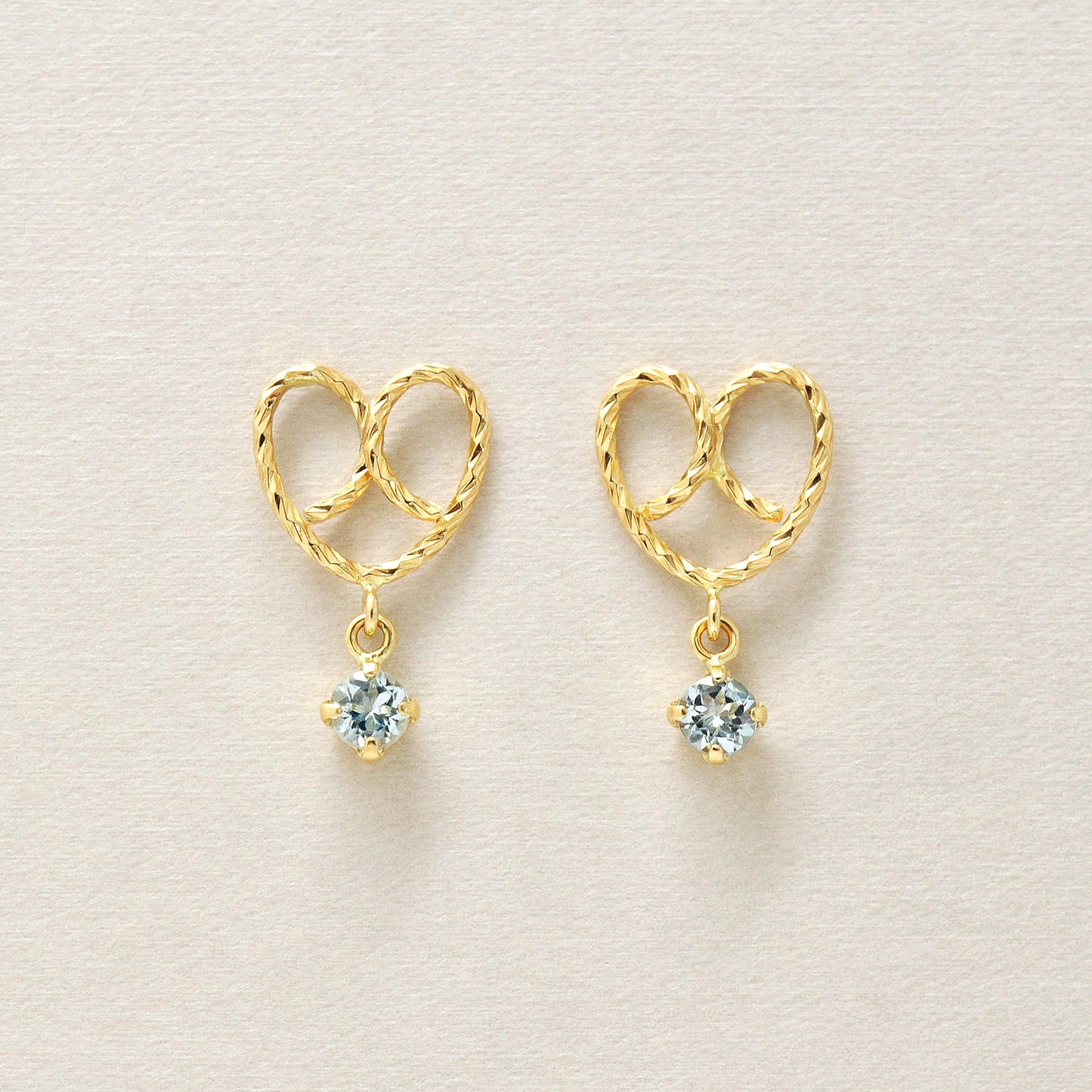 18K/10K Aquamarine Pretzel Swinging Earrings (Yellow Gold) - Product Image