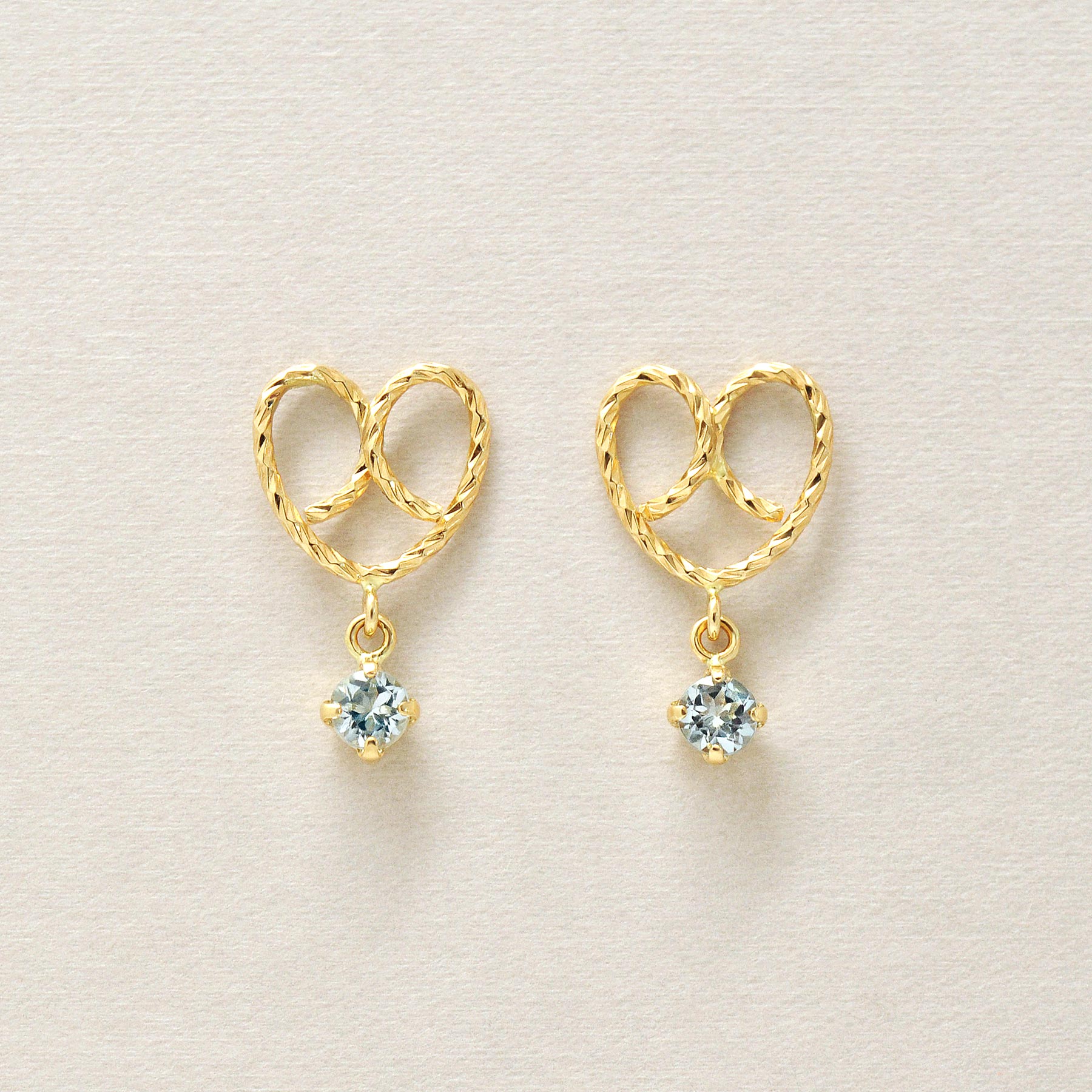 18K/10K Aquamarine Pretzel Swinging Earrings (Yellow Gold) - Product Image