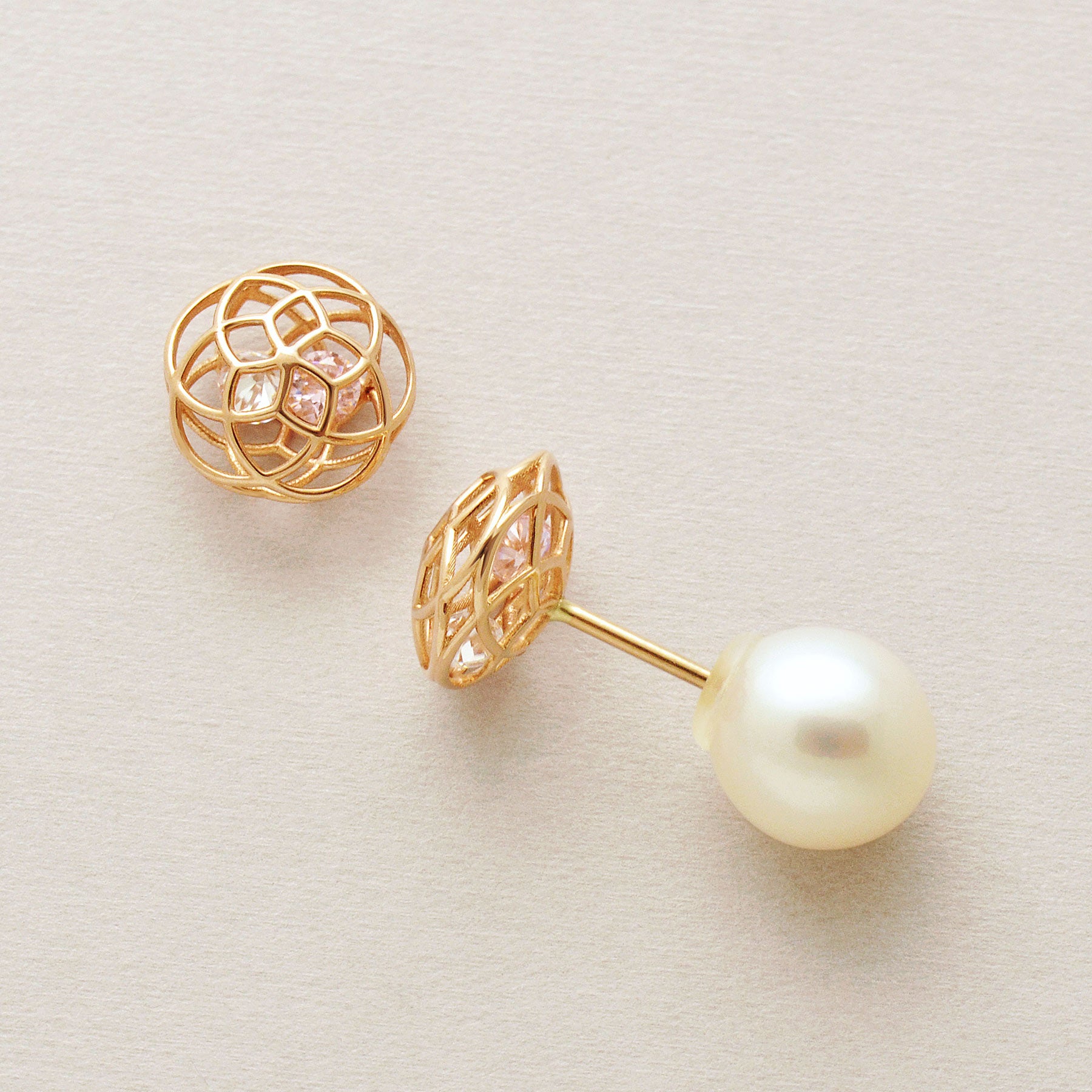 [Pannier] 18K/10K Limited Edition Freshwater Pearl Earrings [Cherry Blossoms] (Rose Gold) - Product Image