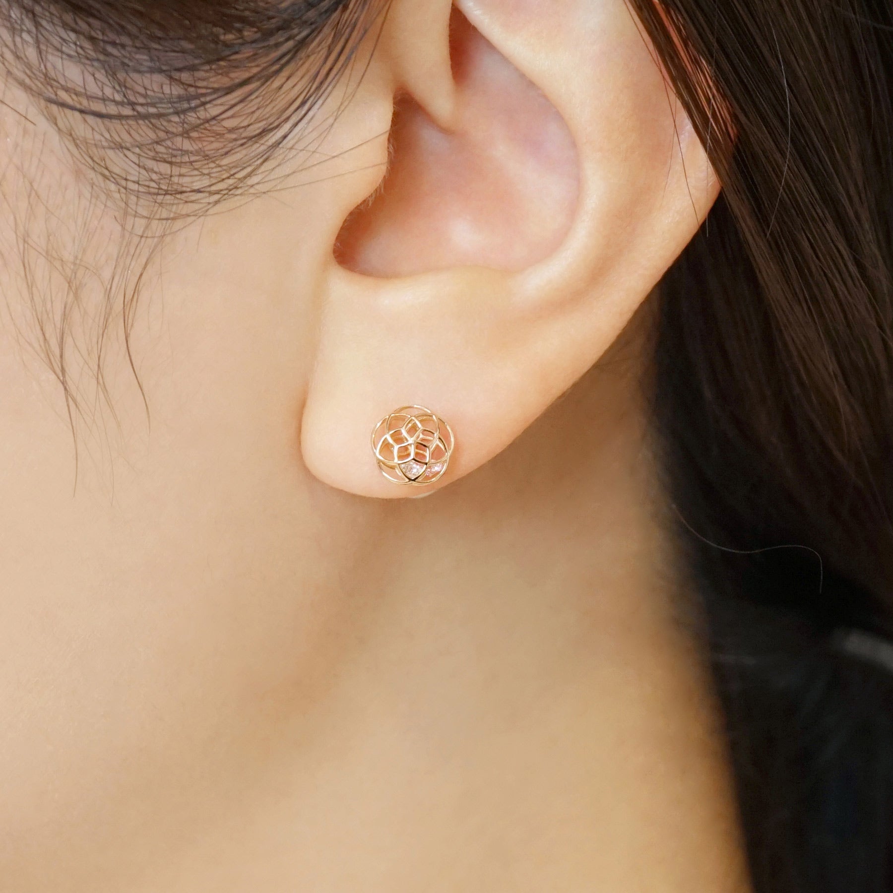 [Pannier] 18K/10K Limited Edition Freshwater Pearl Earrings [Cherry Blossoms] (Rose Gold) - Model Image