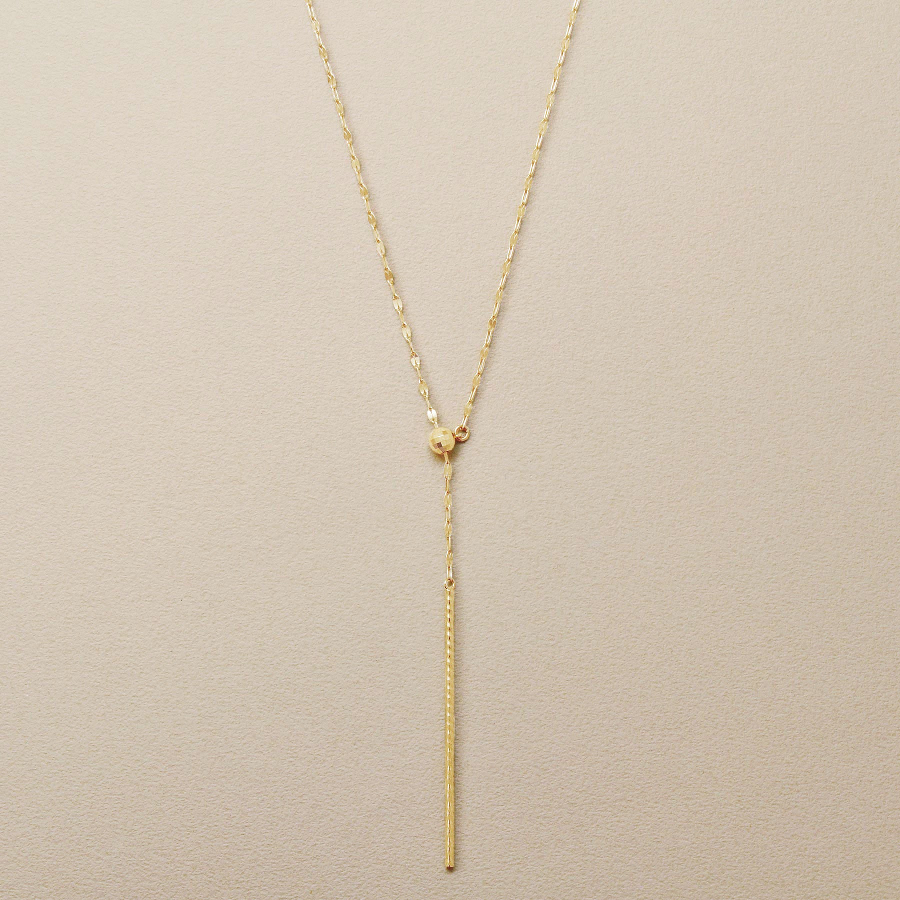 10K Yellow Gold Y-Shaped Chain Bar Long Necklace - Product Image