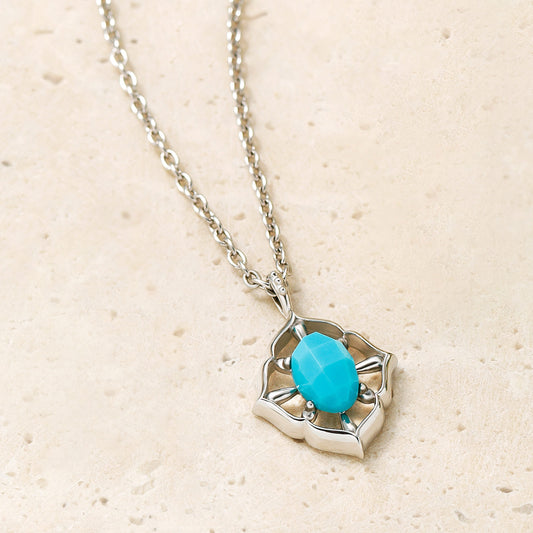 925 Sterling Silver Turquoise Necklace (Rhodium Plated) - Product Image
