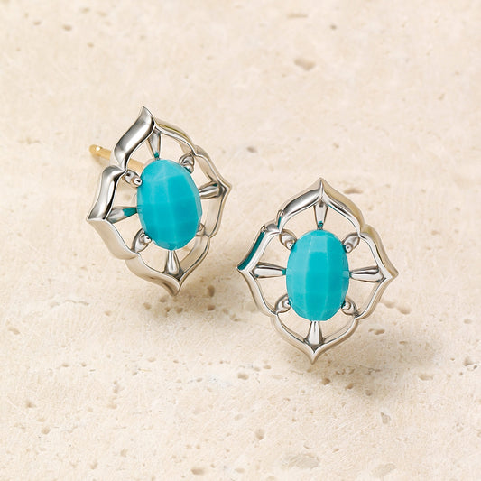 10K/SV Turquoise Earrings (Rhodium Plated) - Product Image