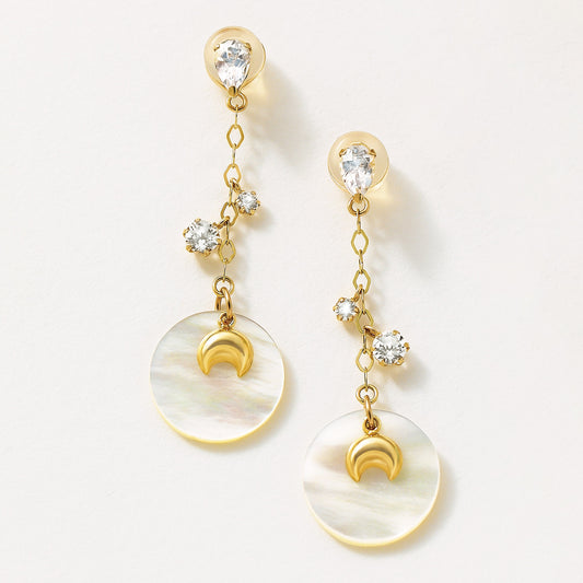 18K/10K 2Way White Shell Swinging Earrings [Moonlight] (Yellow Gold) - Product Image