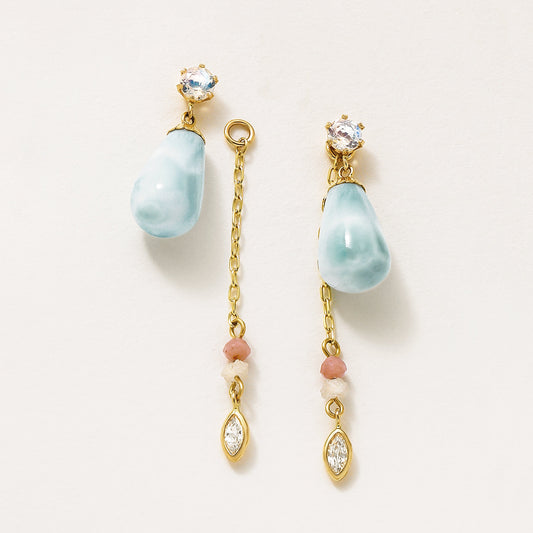 18K/10K 2Way Larimar Swinging Earrings [Oasis] (Yellow Gold) - Product Image