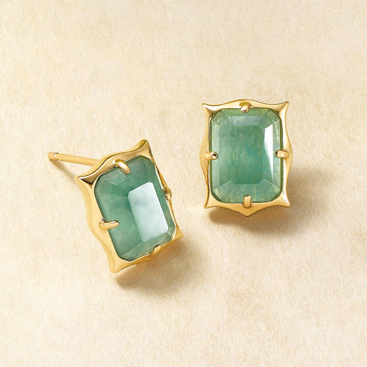 18K/10K Amazonite x Green Quartz Earrings [Medallion] (Yellow Gold) - Product Image