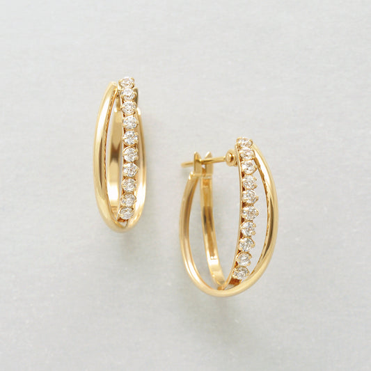 18K/10K Cubic Zirconia Oval Hoop Earrings (Yellow Gold) - Product Image