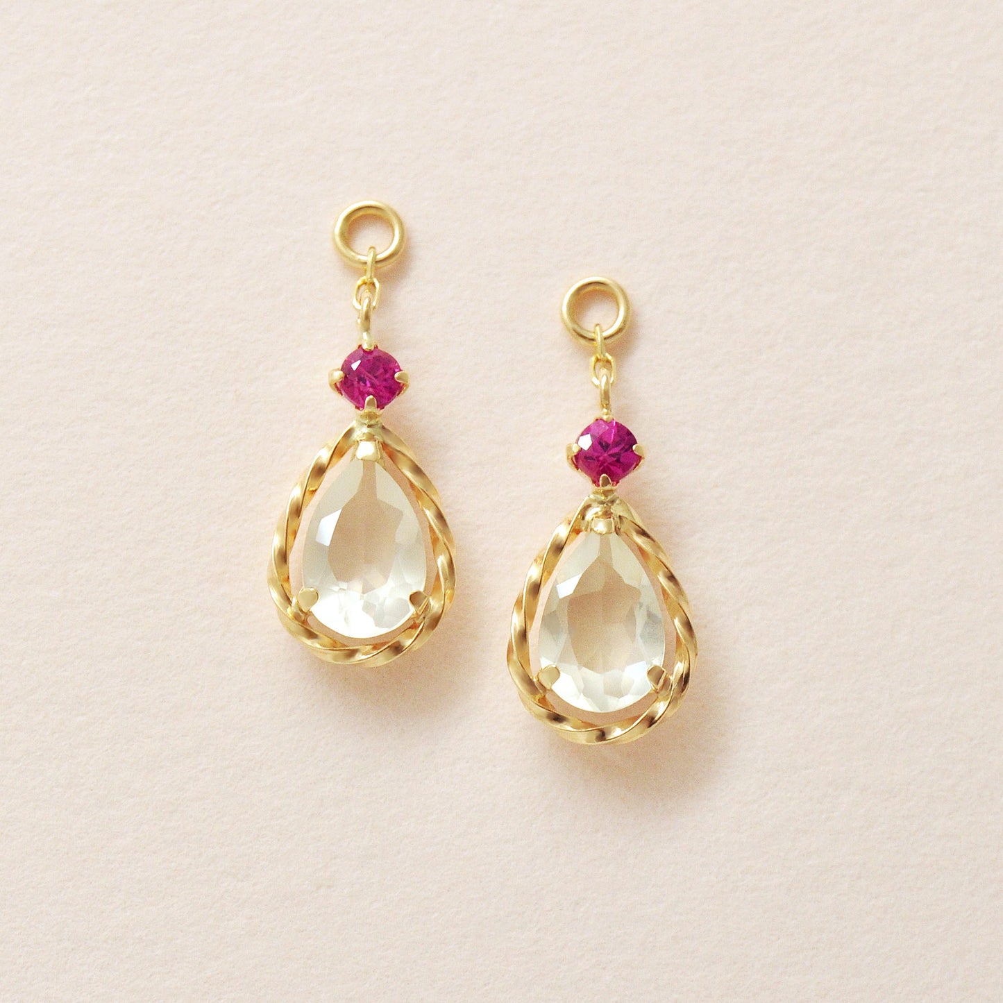 [Palette] 10K Ruby x Moonstone Charms (Yellow Gold) - Product Image