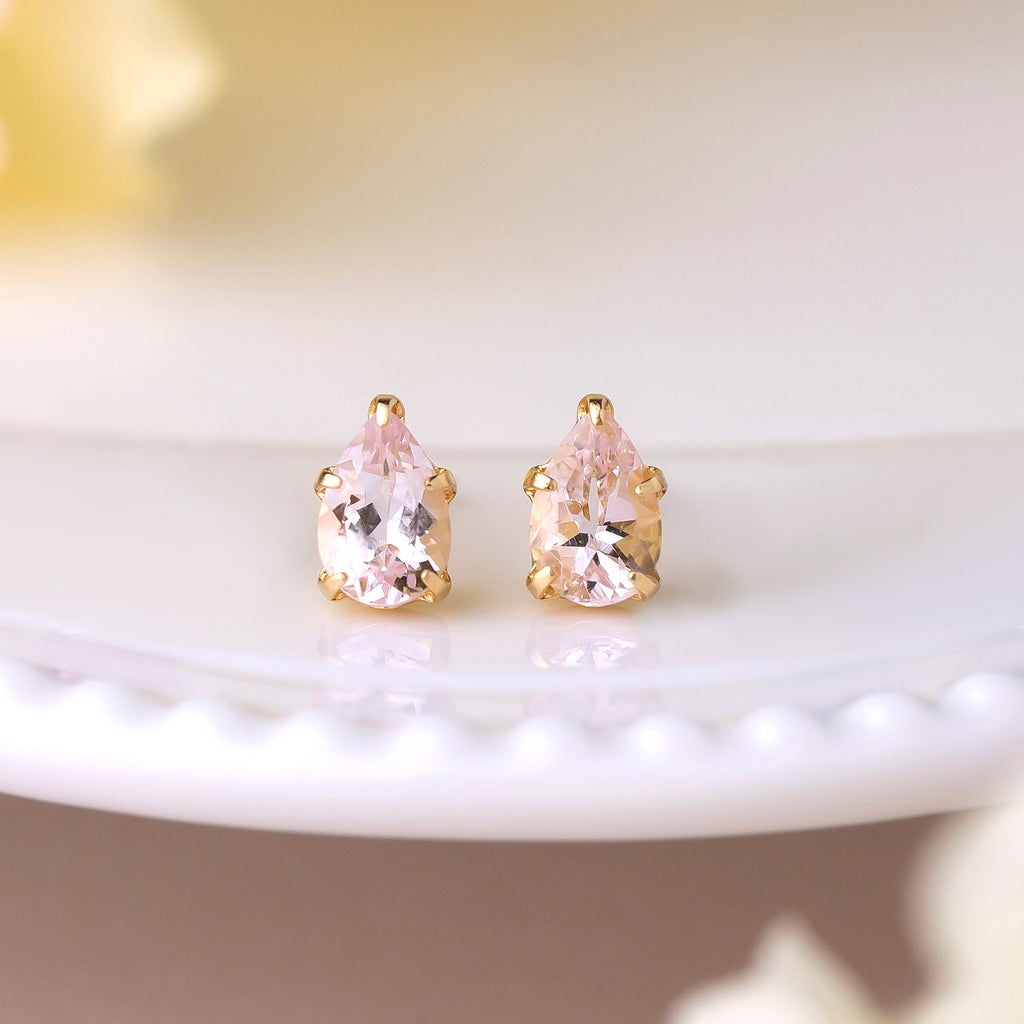 [Second Earrings] 18K Morganite Dew Drop Earrings (Yellow Gold) - Product Image