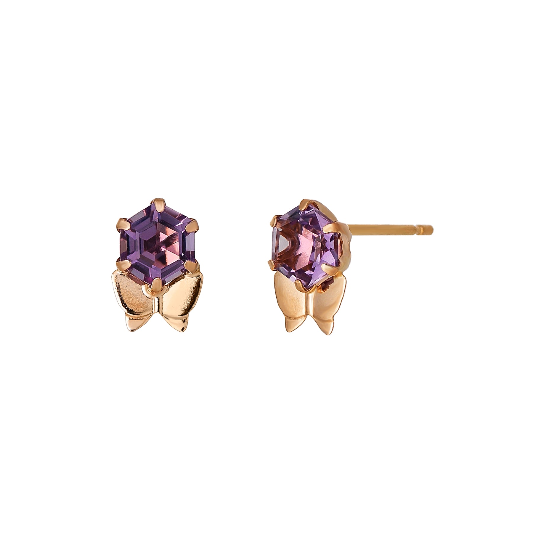 18K/10K Amethyst Butterfly Stud Earrings (Rose Gold) - Product Image