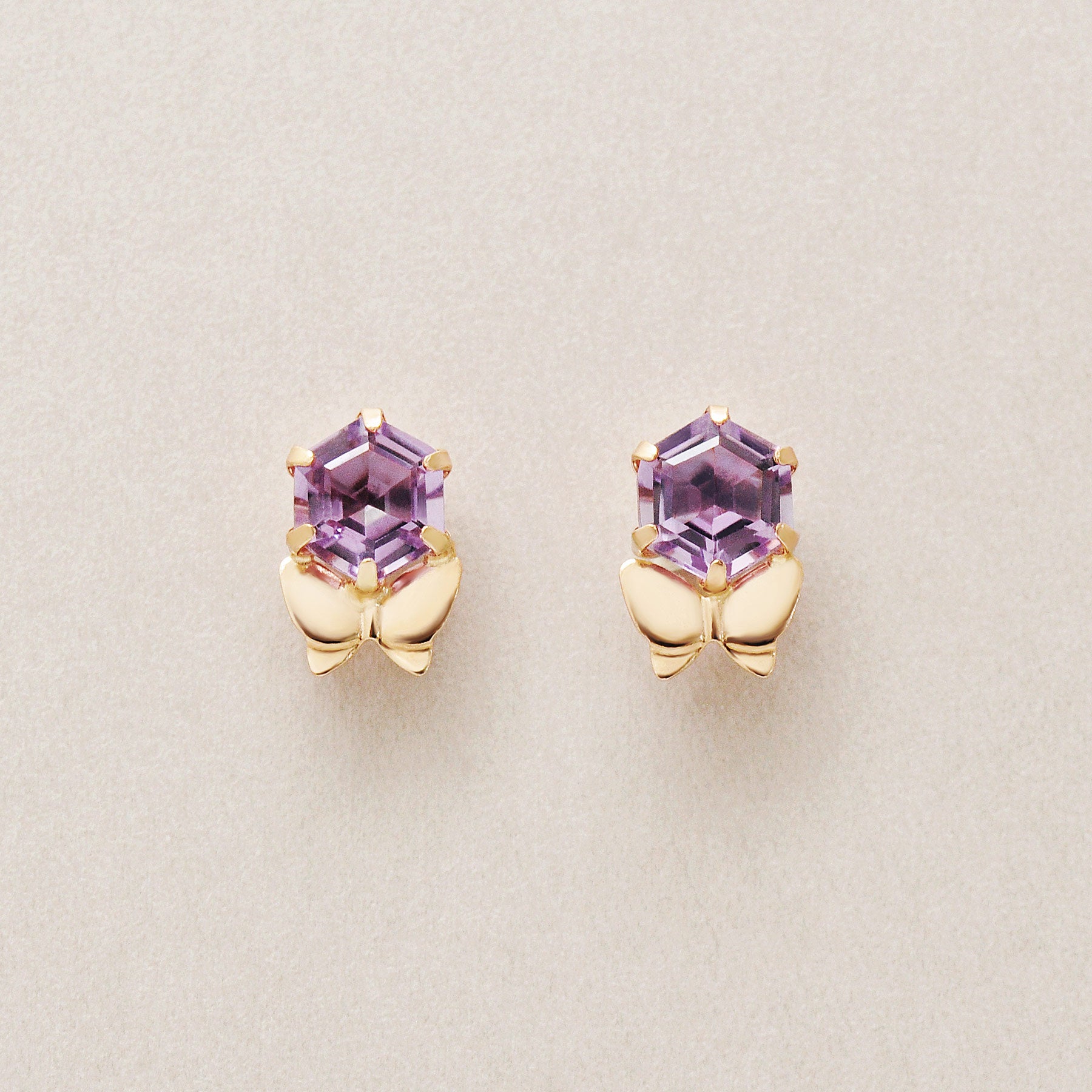 18K/10K Amethyst Butterfly Stud Earrings (Rose Gold) - Product Image