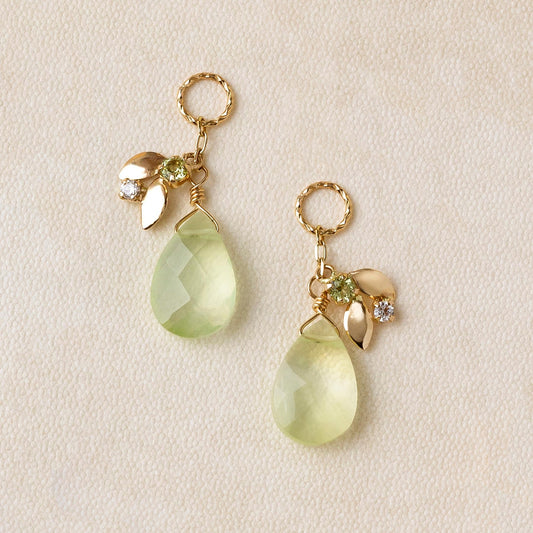 [Palette] 10K Prehnite Leaf Dew Drop Charms (Large Link) (Yellow Gold) - Product Image