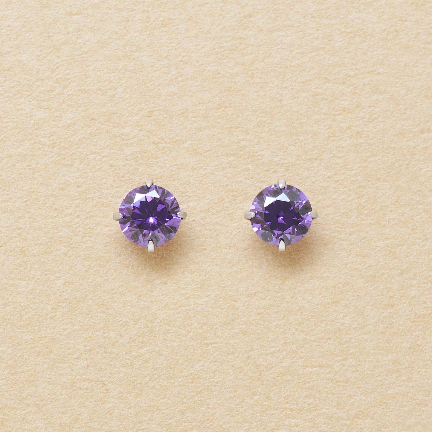 [Second Earrings] Platinum Purple Cubic Zirconia Earrings - Product Image