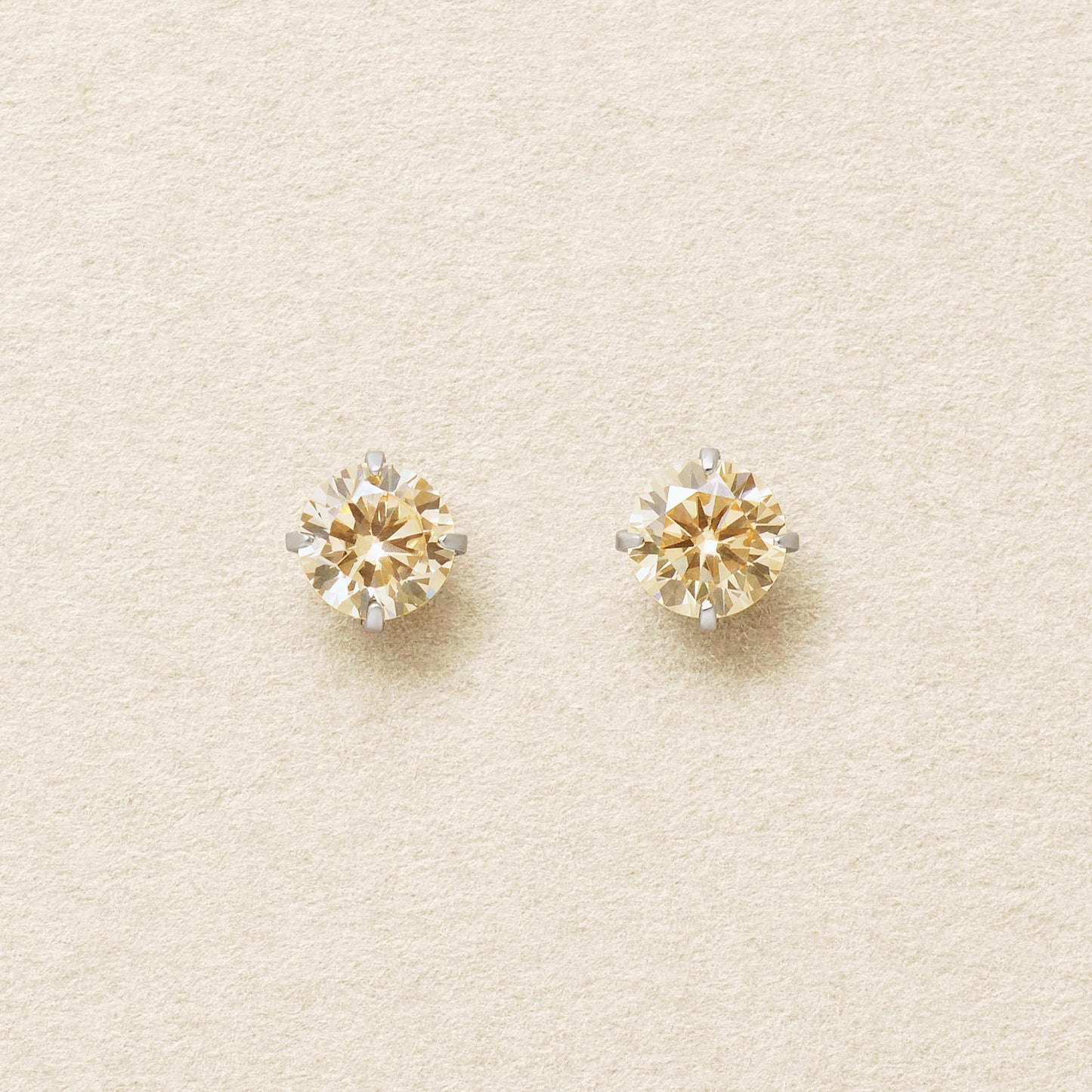 [Second Earrings] Platinum Champagne Cubic Zirconia Earrings - Product Image