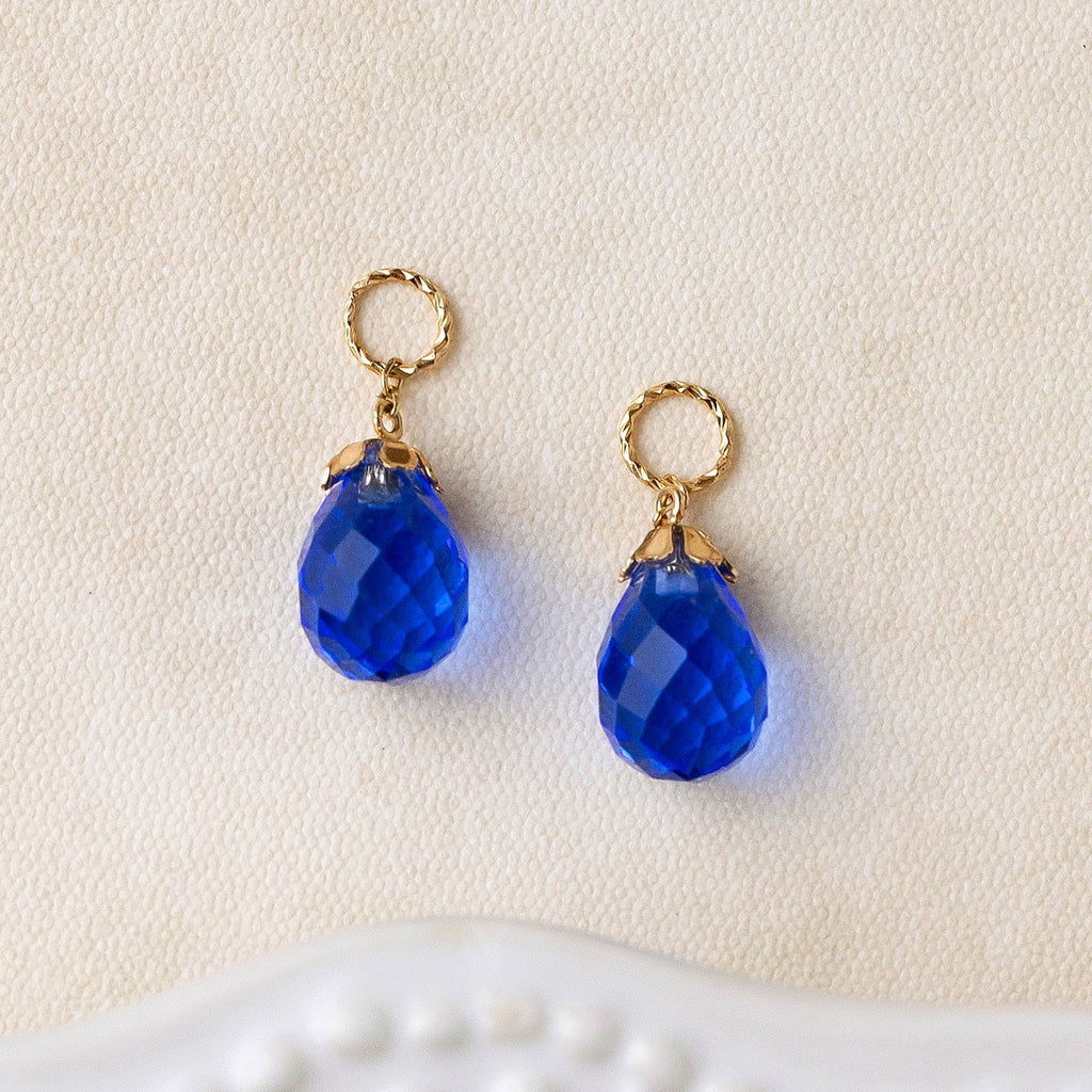 [Palette] 10K Blue Quartz Dew Drop Flower Charms (Large Link) (Yellow Gold) - Product Image