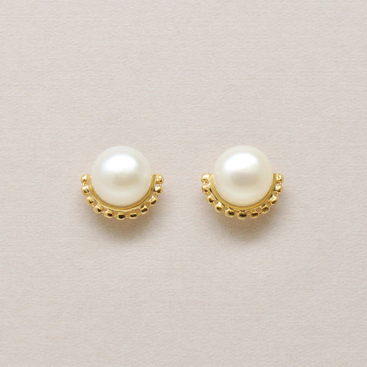 18K/10K Freshwater Pearl Milgrain Arch Earrings (Yellow Gold) - Product Image