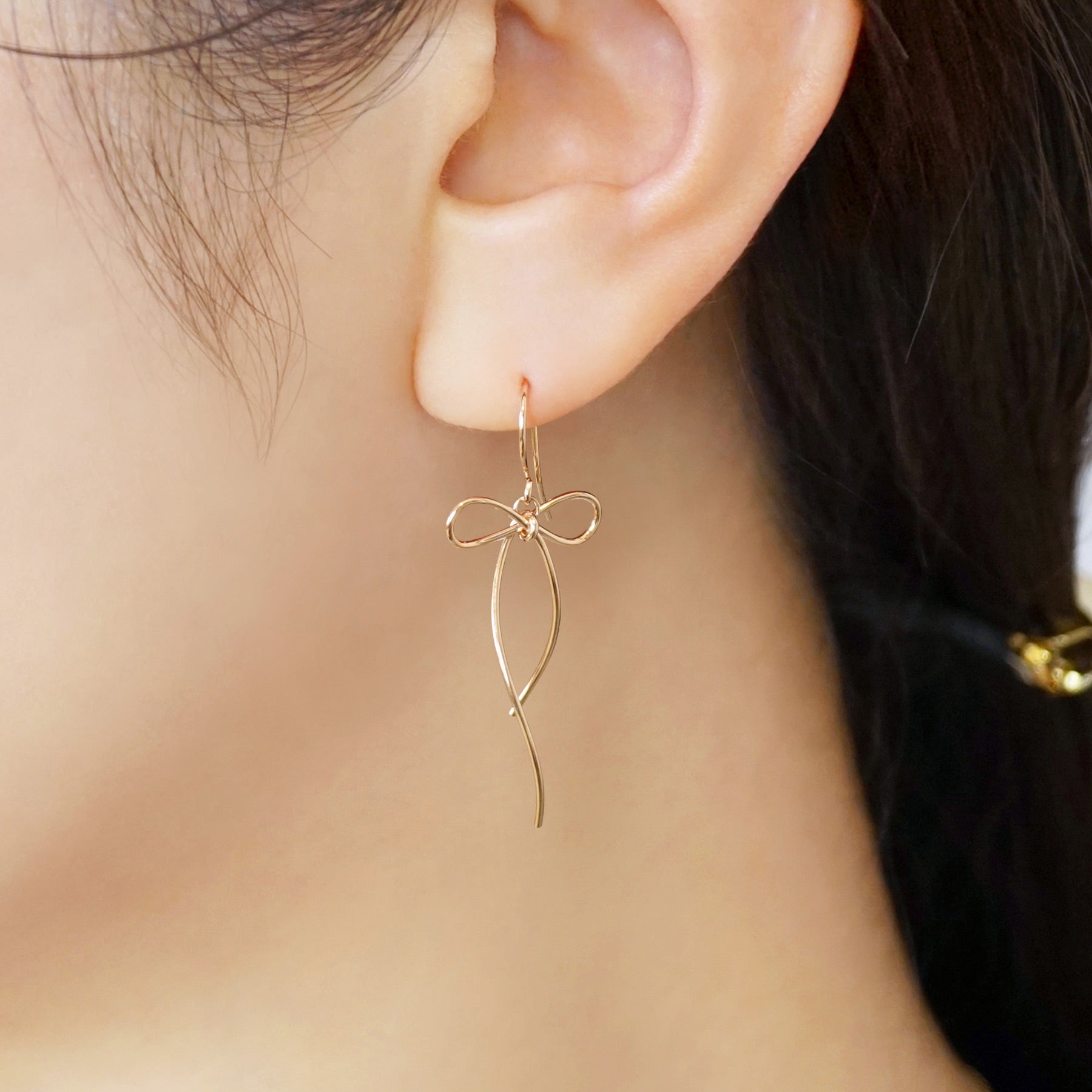 Gold Filled Ribbon Wire Earrings - Model Image