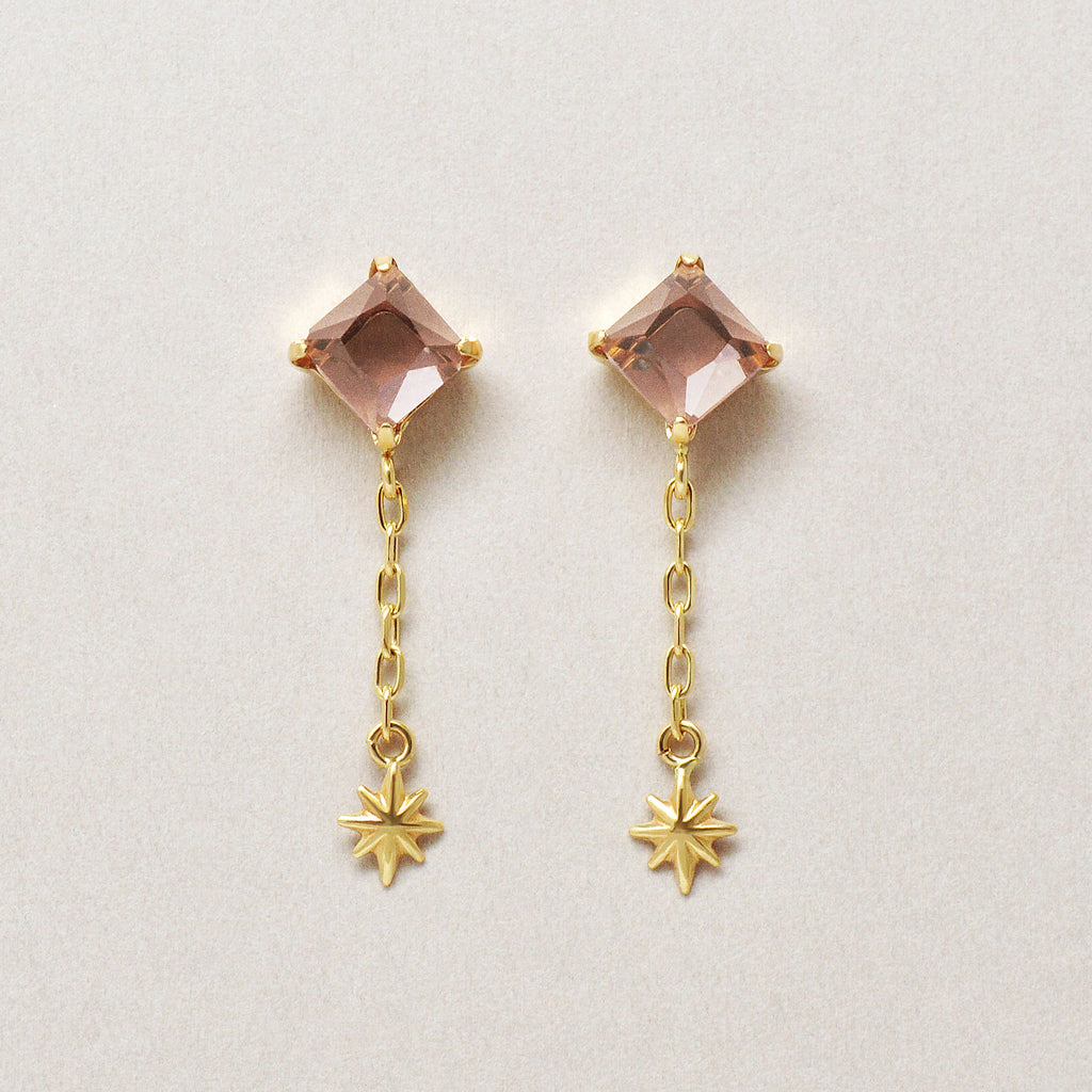 10K Square Swinging Star Earrings (Yellow Gold) - Product Image