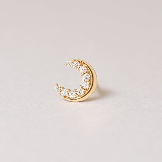 [Solo Earring] 18K/10K Moissanite Moon Single Earring (Yellow Gold) - Product Image