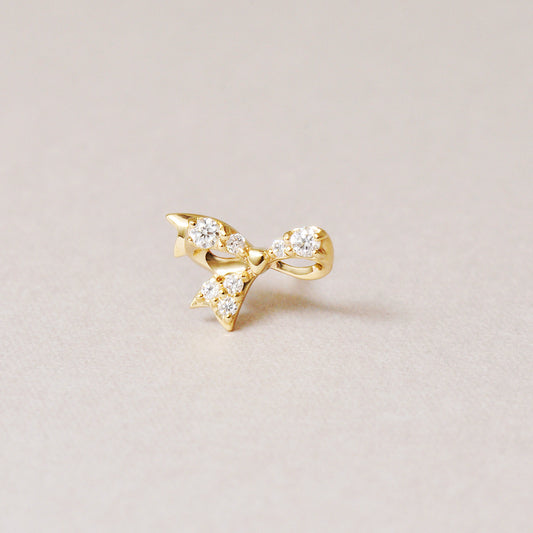 [Solo Earring] 18K/10K Moissanite Ribbon Single Earring (Yellow Gold) - Product Image