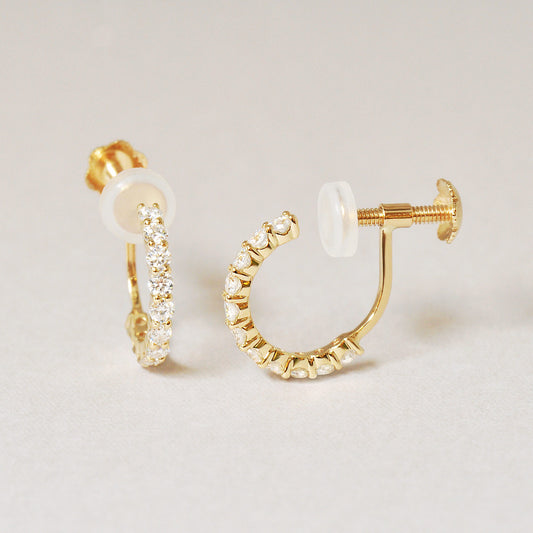 10K Moissanite Melee Hoop Clip-On Earrings (Yellow Gold) - Product Image