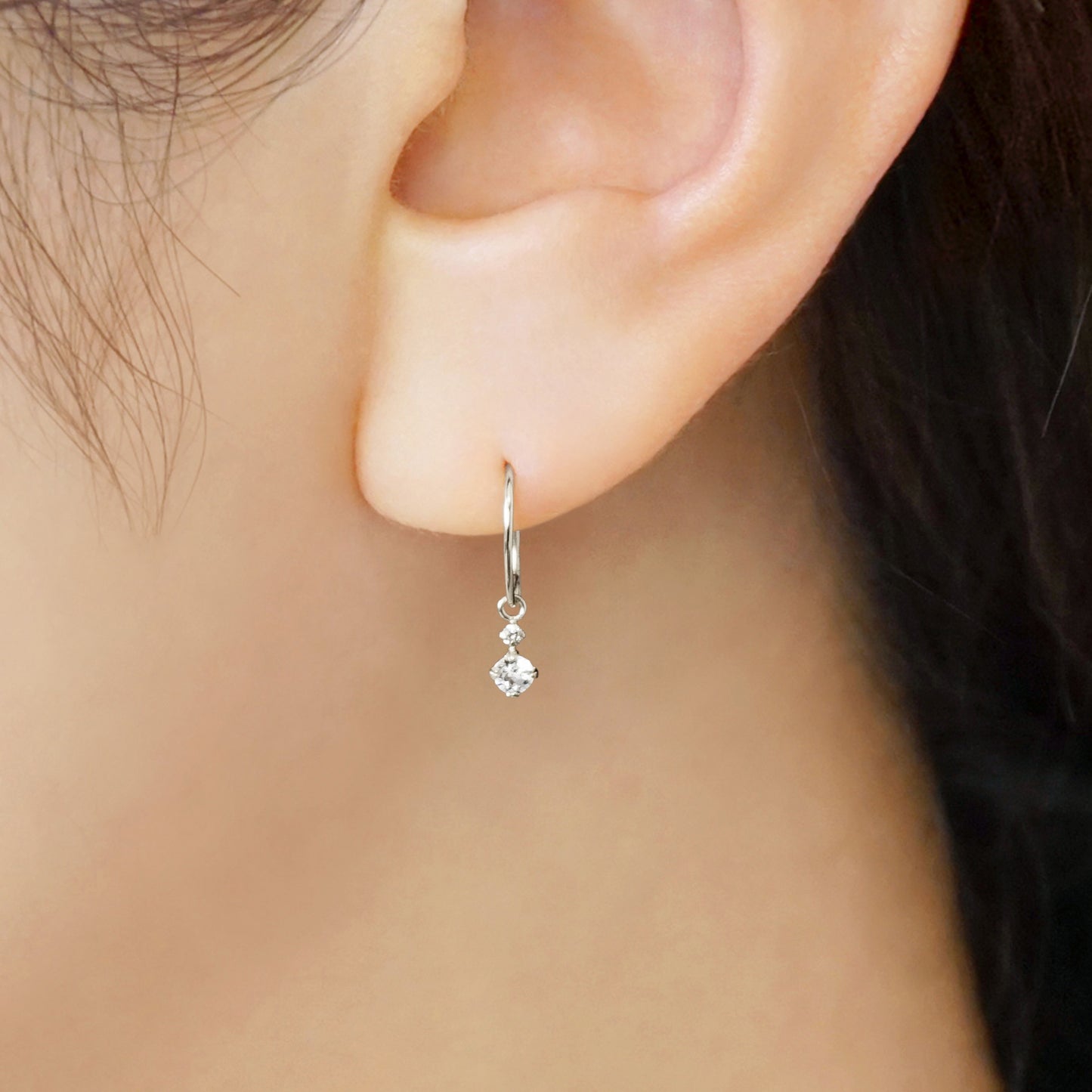 14K/10K Diamond Wire Earrings (White Gold) - Model Image