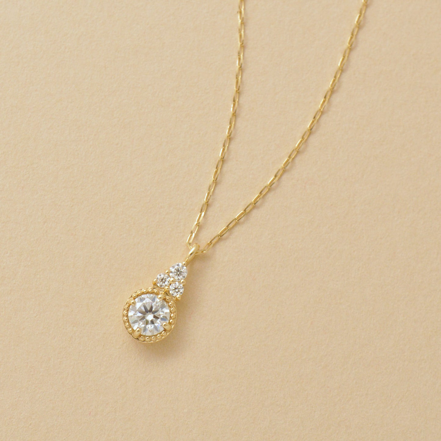 10K Moissanite Milgrain Shining Necklace (Yellow Gold) - Product Image