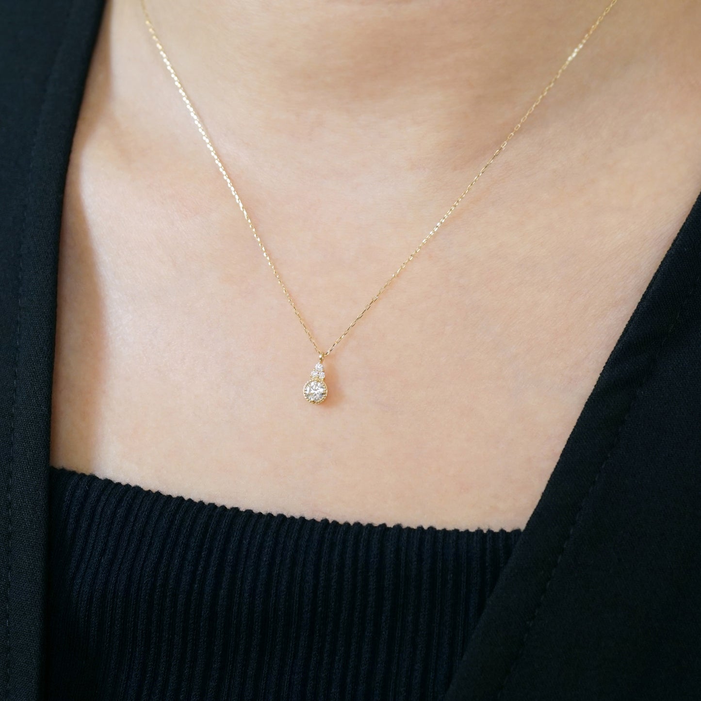 10K Moissanite Milgrain Shining Necklace (Yellow Gold) - Model Image