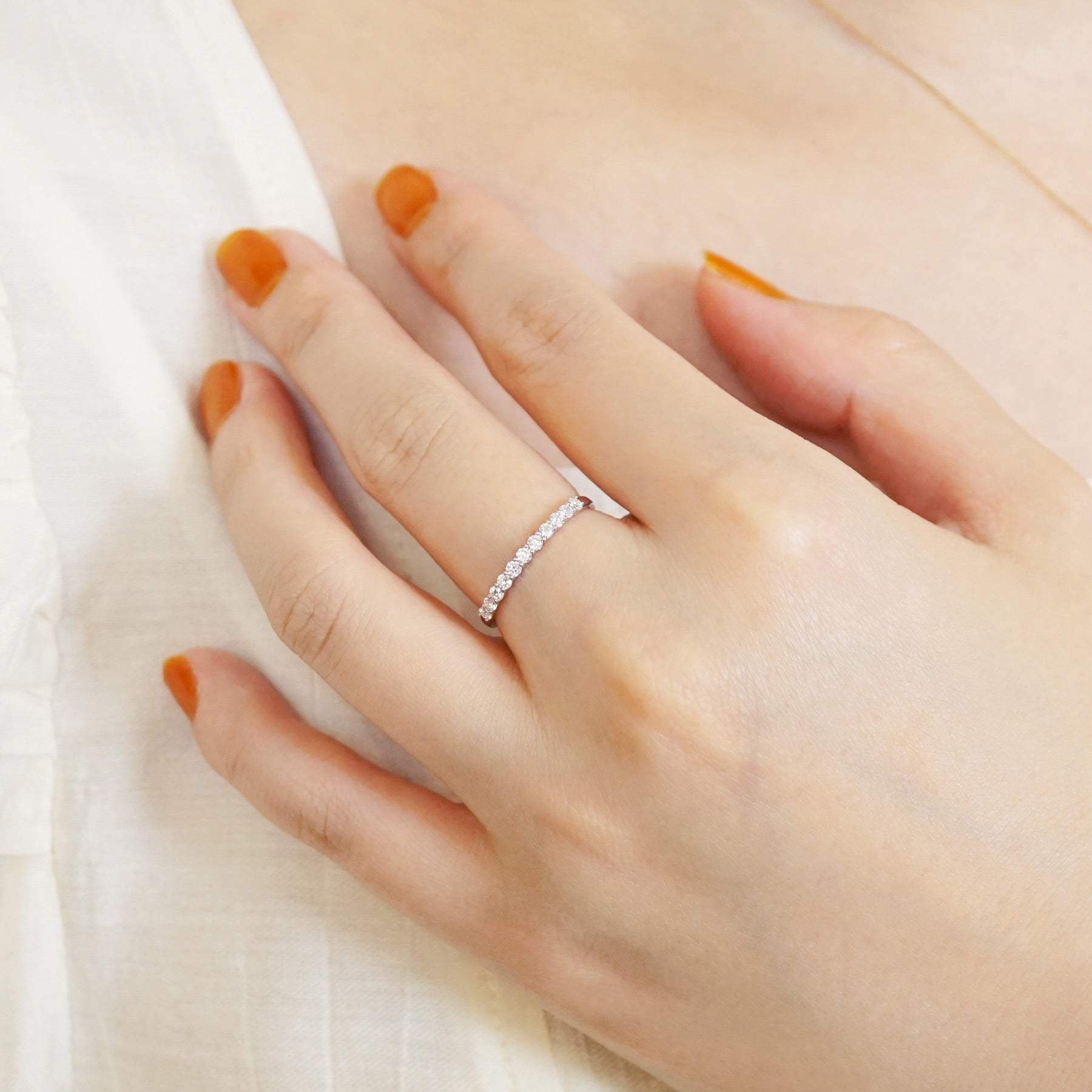 10K Moissanite Half Eternity 11-Stone Ring (White Gold) - Model Image