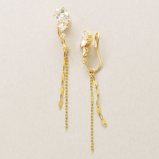 [Airy Clip-On Earrings] 10K Multi-Shape 3-Stone Earrings (Yellow Gold) - Product Image