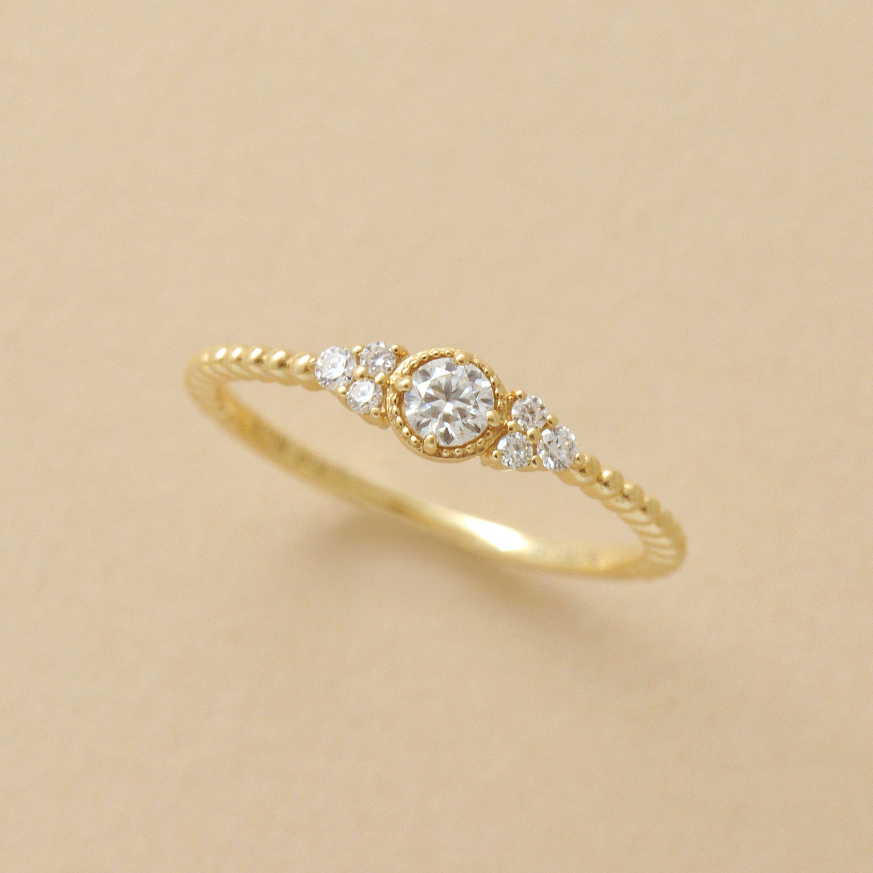 10K Moissanite Milgrain Shining Ring (Yellow Gold) - Product Image