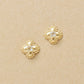 18K/10K Moonstone Milgrain Flower Stud Earrings (Yellow Gold) - Product Image