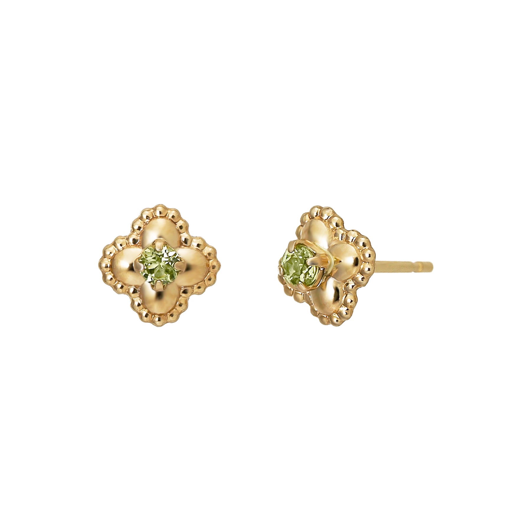 18K/10K Peridot Milgrain Flower Stud Earrings (Yellow Gold) - Product Image