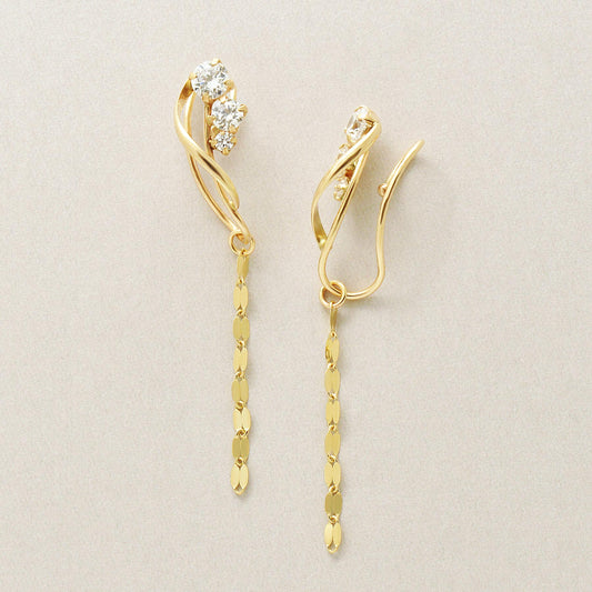 [Airy Clip-On Earrings] 10K Gradation Line Earrings (Yellow Gold) - Product Image