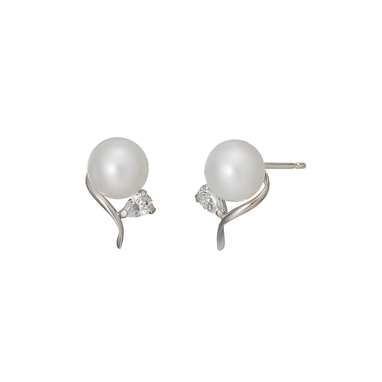 18K/10K Freshwater Pearl Glittering Twist Stud Earrings (White Gold) - Product Image