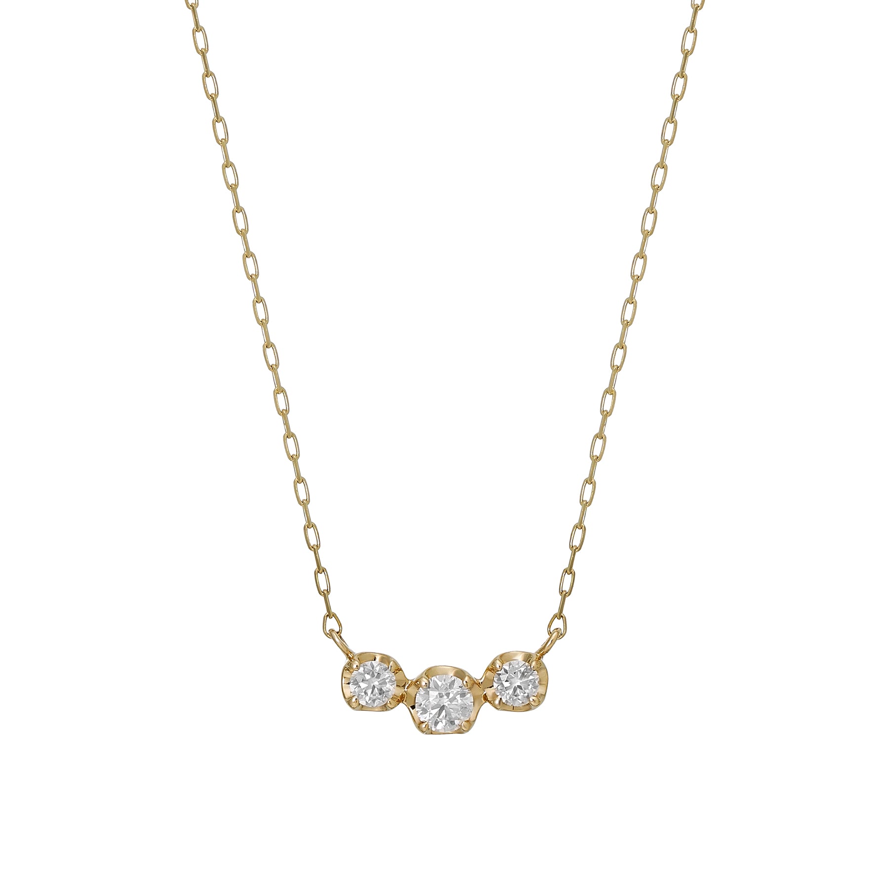 10K Moissanite Trilogy Necklace (Yellow Gold) - Product Image