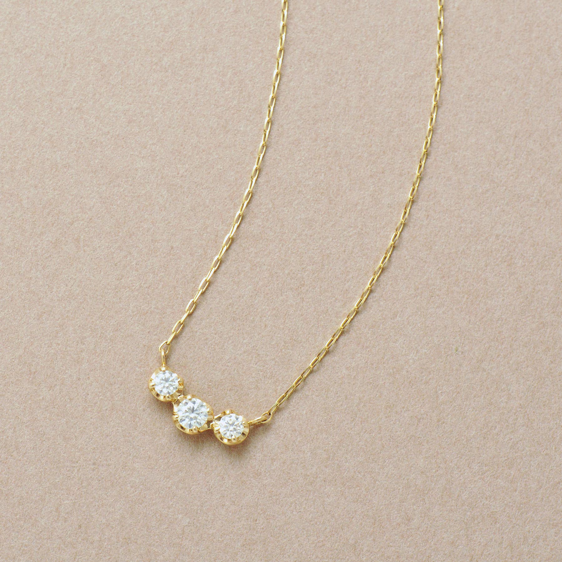 10K Moissanite Trilogy Necklace (Yellow Gold) - Product Image