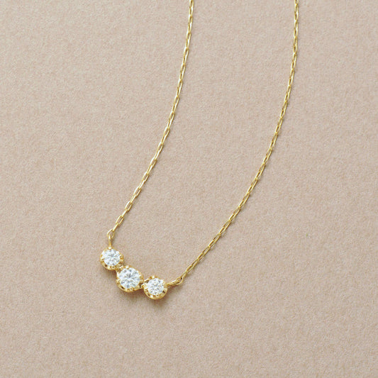 10K Moissanite Trilogy Necklace (Yellow Gold) - Product Image