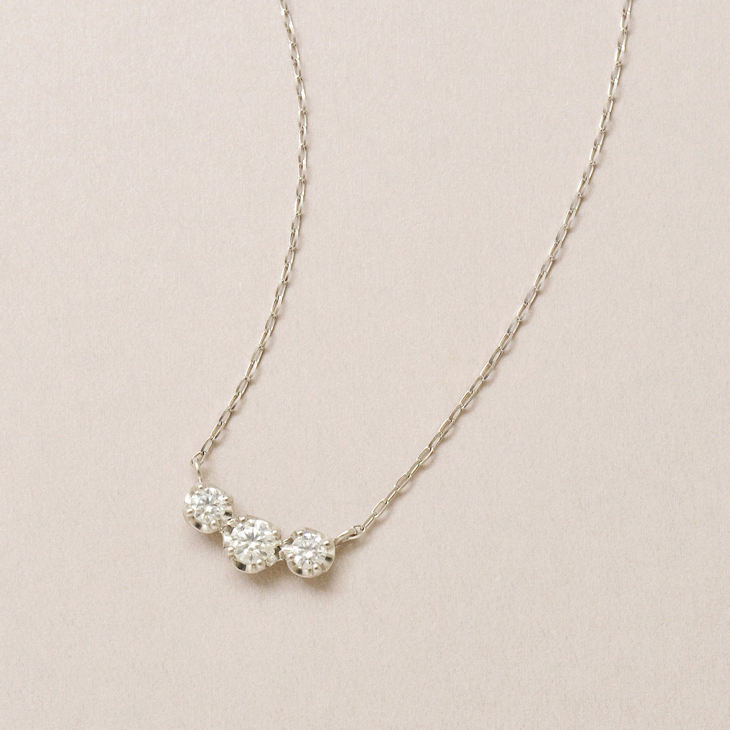 10K Moissanite Trilogy Necklace (White Gold) - Product Image