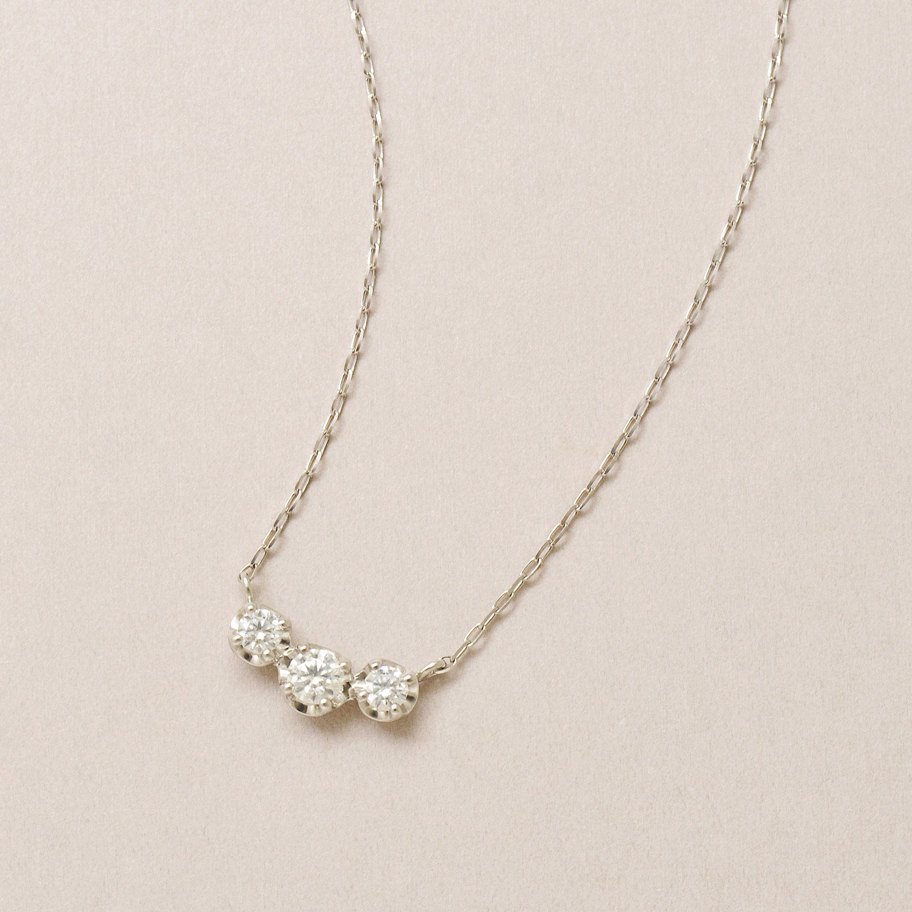 10K Moissanite Trilogy Necklace (White Gold) - Product Image