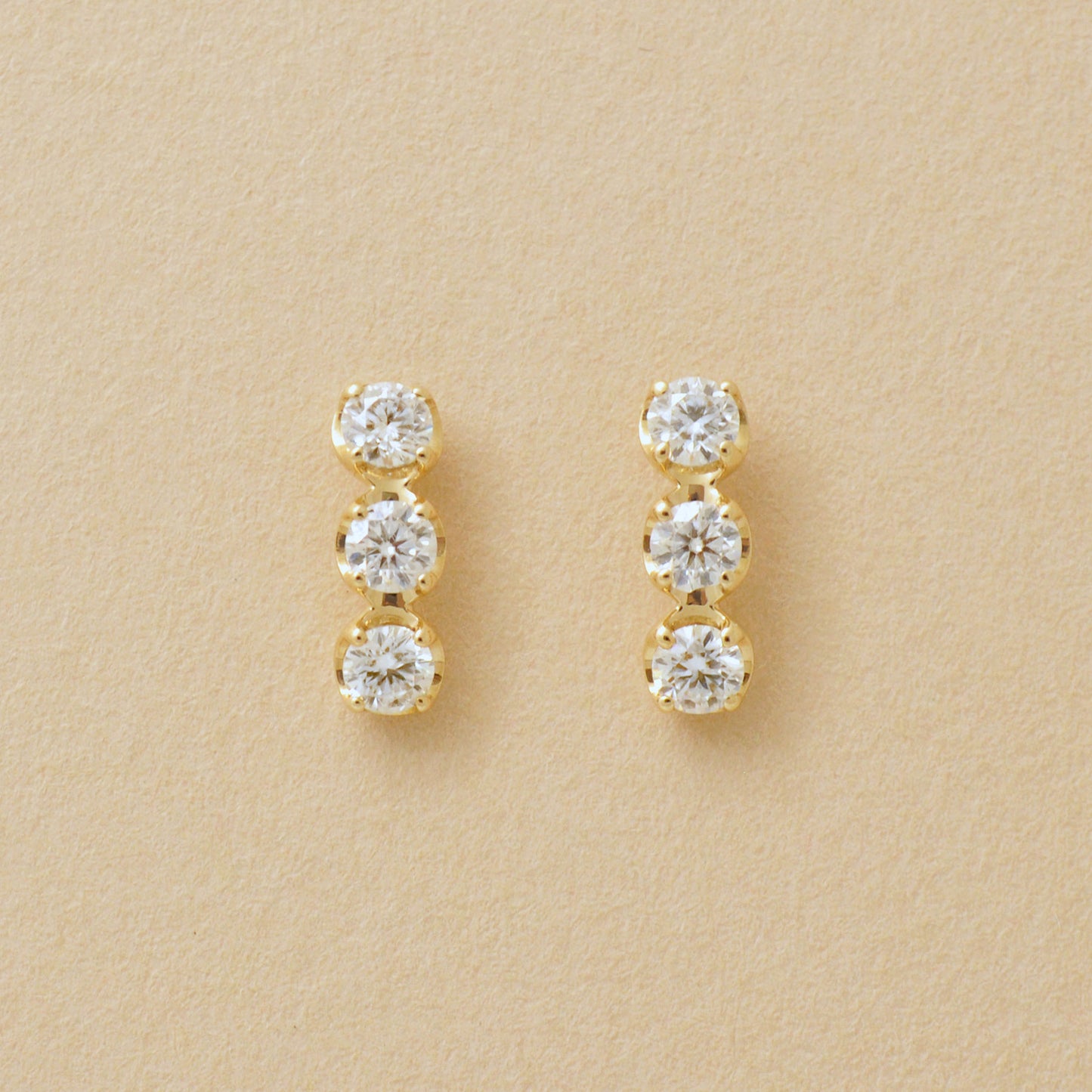 18K/10K Moissanite Trilogy Earrings (Yellow Gold) - Product Image