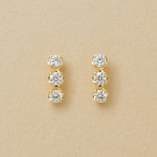 18K/10K Moissanite Trilogy Earrings (Yellow Gold) - Product Image