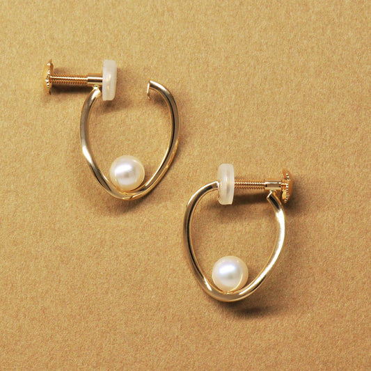 10K Yellow Gold Akoya Pearl Twist Hoop Clip-On Earrings - Product Image